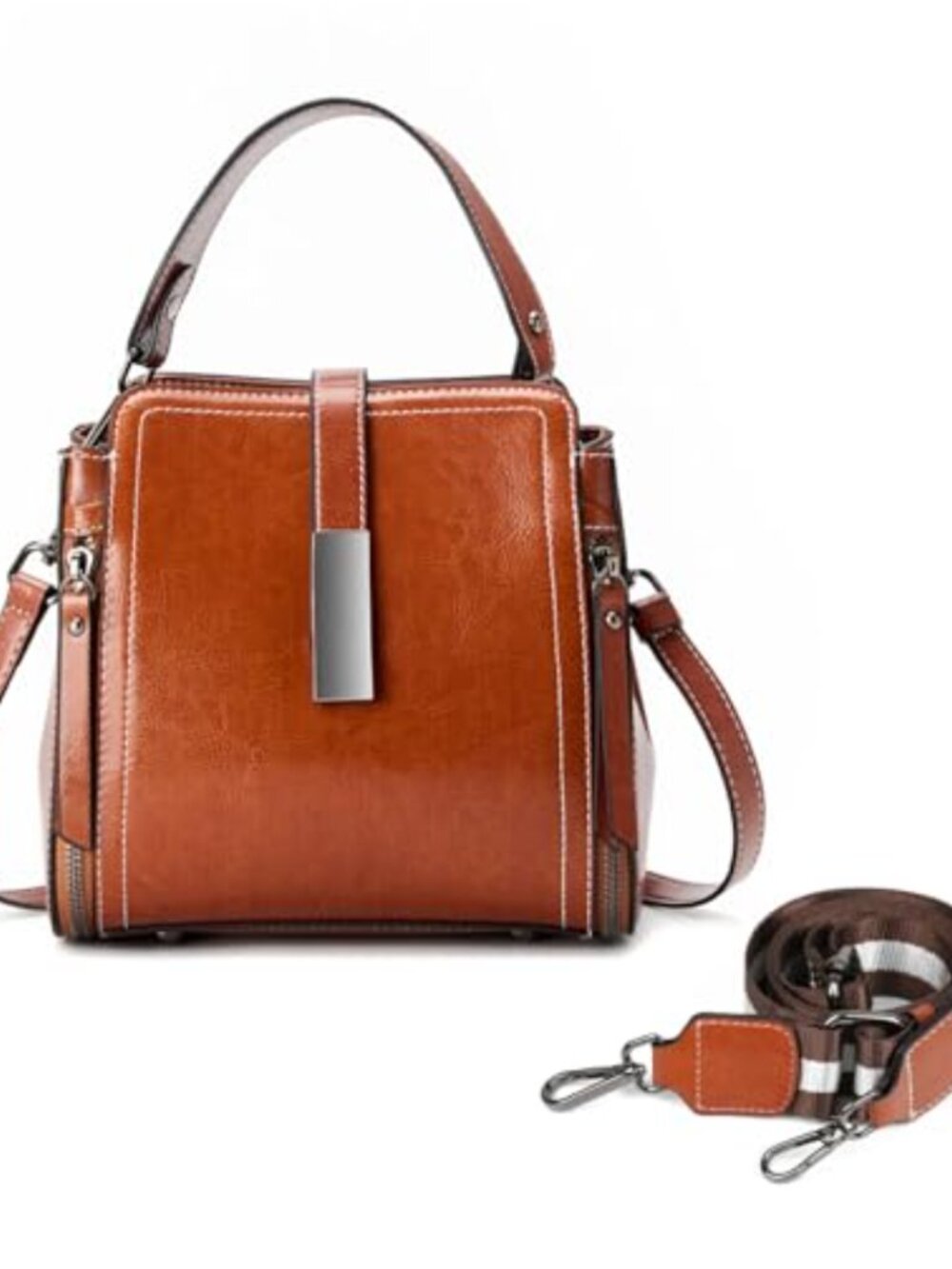 Genuine Leather Bucket Crossbody Shoulder Bag Adjustable Straps